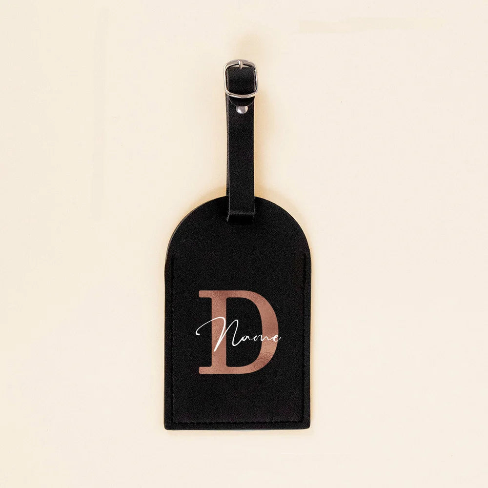Personalised Initial with Name Monogram Luggage Tag PU Leather for Suitcase Baggage Handbag Tags Travel Bag Label Tag Best Gift