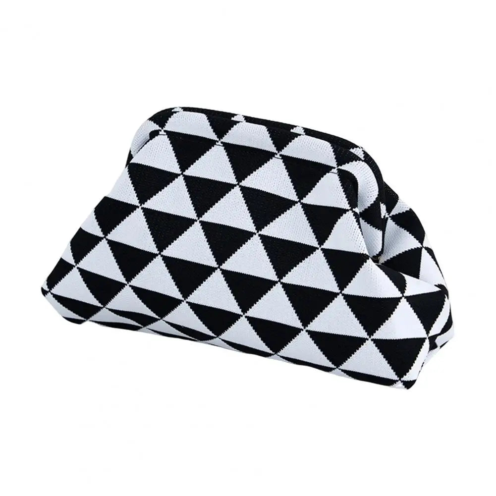 Women Clutch Bag Striped Print Dumpling Clutch Knitted Purse Summer Beach Bag Travel Dating Handbag Cloud Shape Coin Purse
