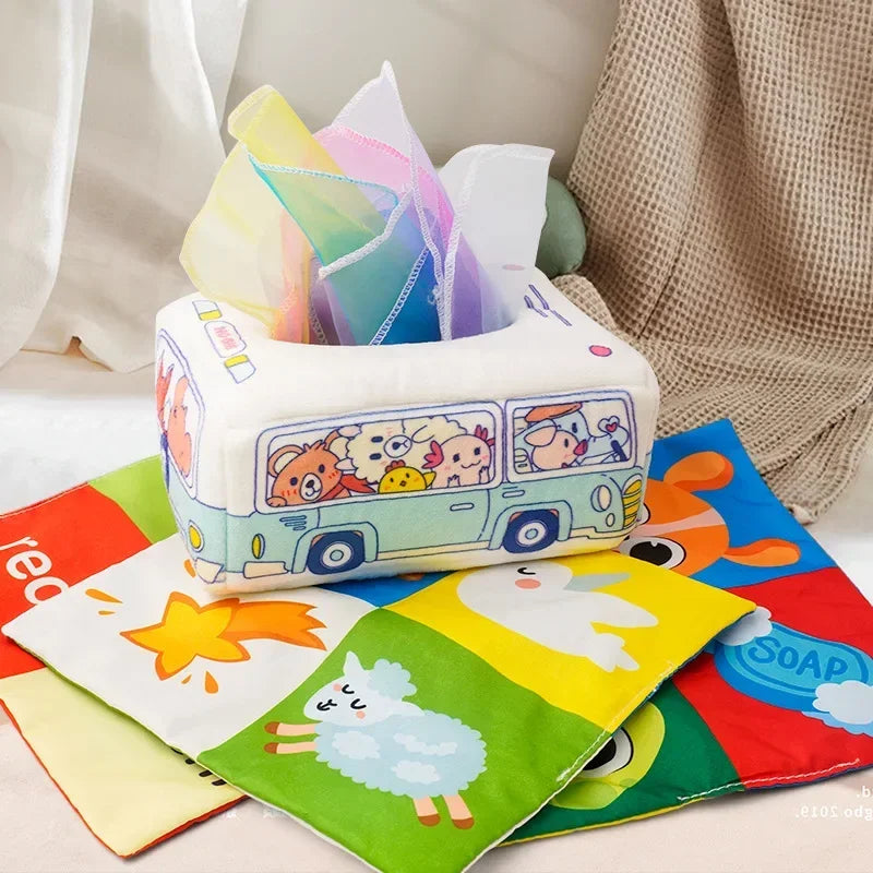 Baby Tissue Box Toy Montessori Square Sensory Toys Juggling Rainbow Educational Learning for Toddler InfantsNewborns and Kids