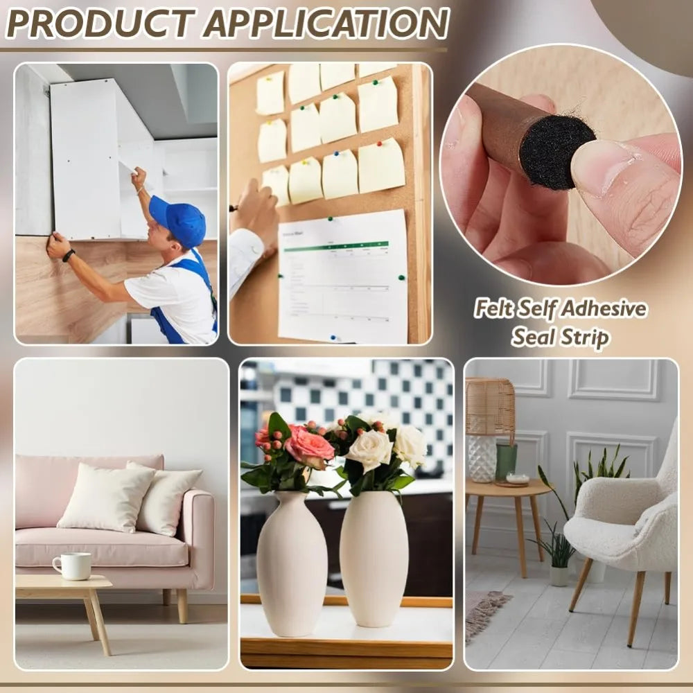 10.94 Yards Self Adhesive Felt Tape 0.79 Inch Black Felt Strips with Adhesive Backing for Furniture Protecting Hardwood Floors