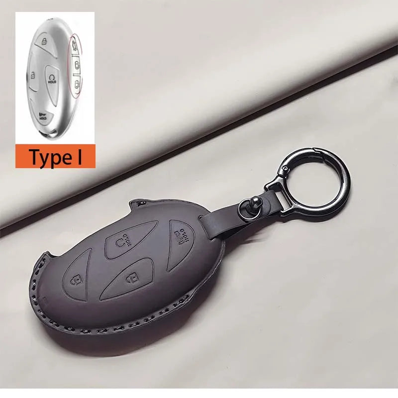 Car Remote Key Case Cover for Hyundai Grandeur GN7 Kona Ev 2023 Ionic 6 5/7 Bottons Leather Keychain Durable Luxury Accessories
