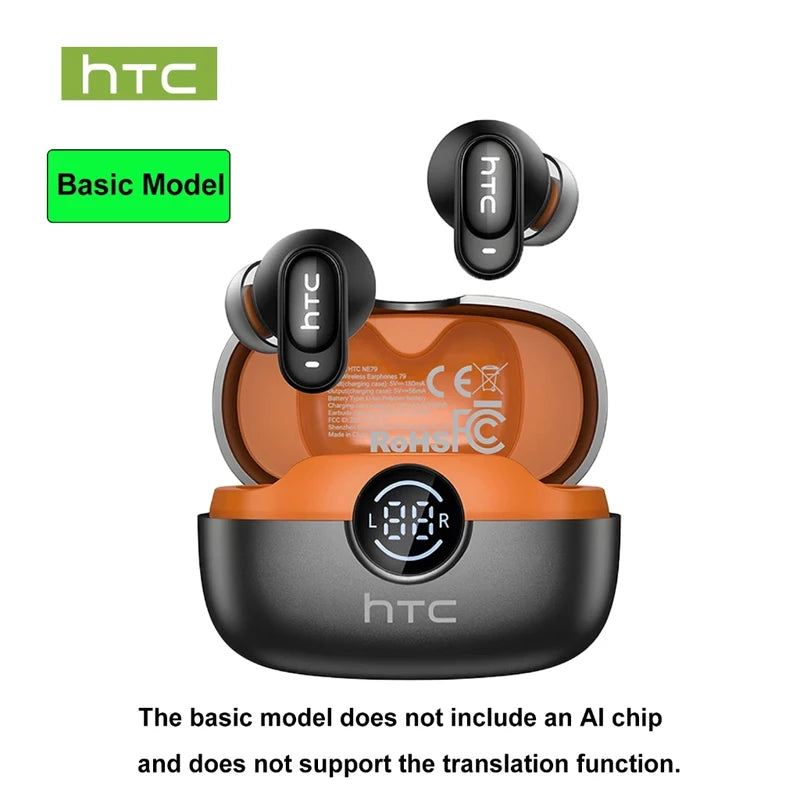 HTC NE79 Real Time Language Translator Earphone Bluetooth Low Latency HiFi Stereo Sound HD Call Wireless Music Sports Earbud