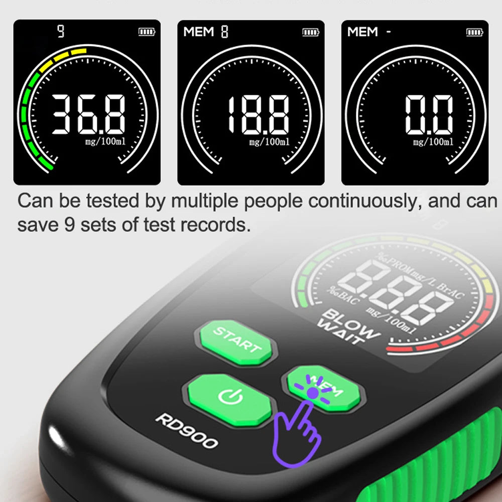 High Accurancy Alcohol Tester Portable Digital LED Display Breathalyzer USB Rechargeable Breath Tester Breath Analyzer RD900