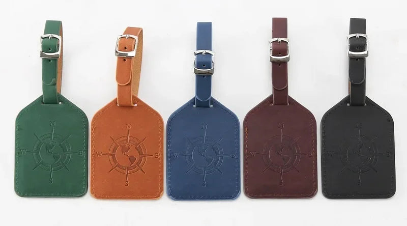 PU Leather Luggage Tag Suitcase Luggage Label Baggage Boarding Bag Tag Portable Name ID Address Holder Travel Accessories
