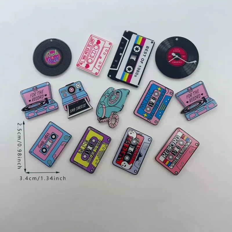 10pcs music style cassette DVD burner double-sided printing acrylic jewelry DIY pendant necklace accessories