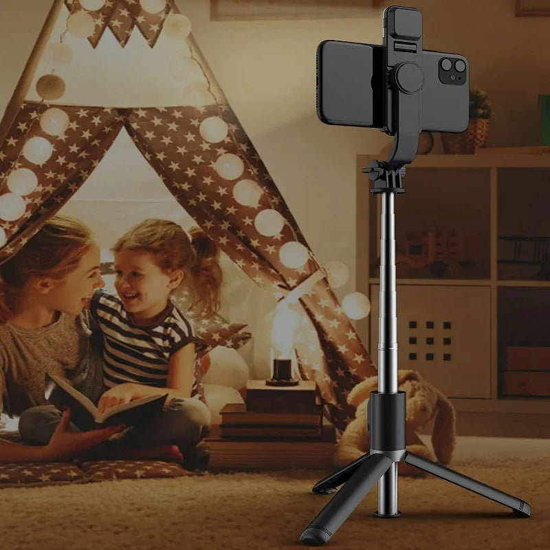 Upgrade Selfie Stick 1m with Wireless Bluetooth LED Fill Light Extended Tripod with Remote Shutter for Android IOS Cellphone