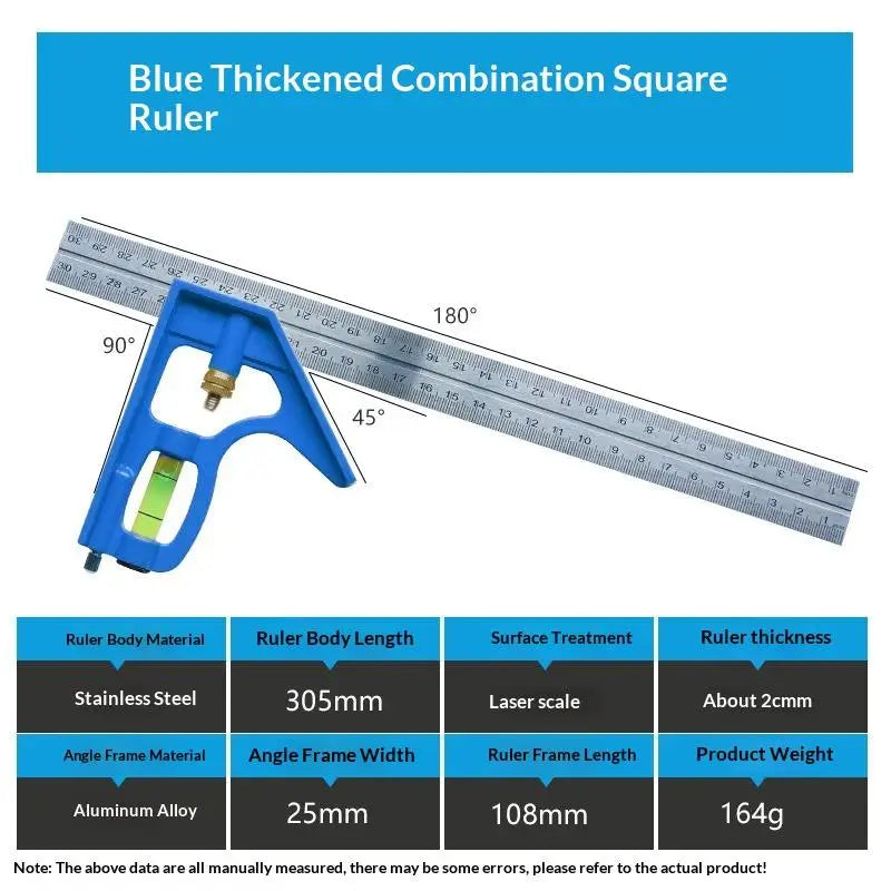 1Pcs Multifunctional 300MM Adjustable Angle Ruler 12" Combination Square Ruler Woodworking Level Gauge Angle Metric Ruler