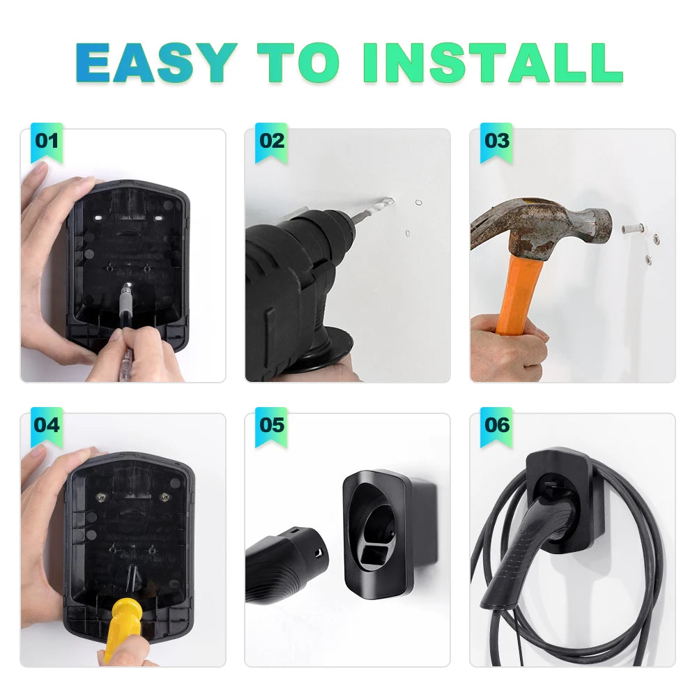 IPENGEN EV Charger Holder For Type 2/Type 1 j1772 Connector Socket Extra Protection Wallbox Electric Car Charging Cable Bracket