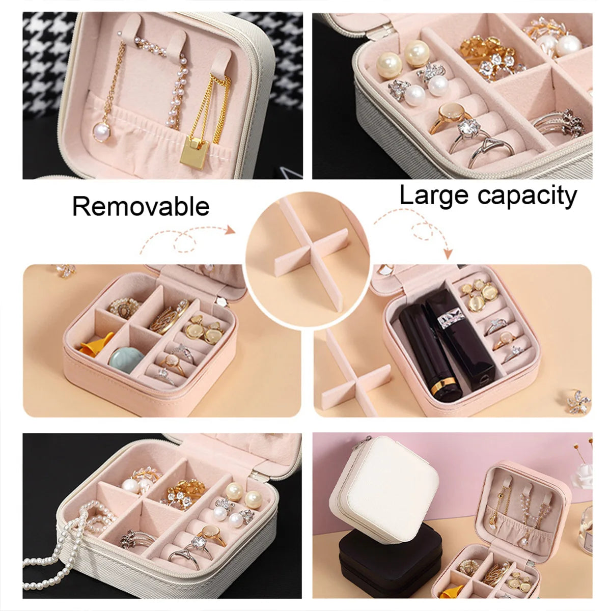 Personalized pink PU leather jewelry box, pearl box, portable women's travel earrings, necklace storage, wedding gift