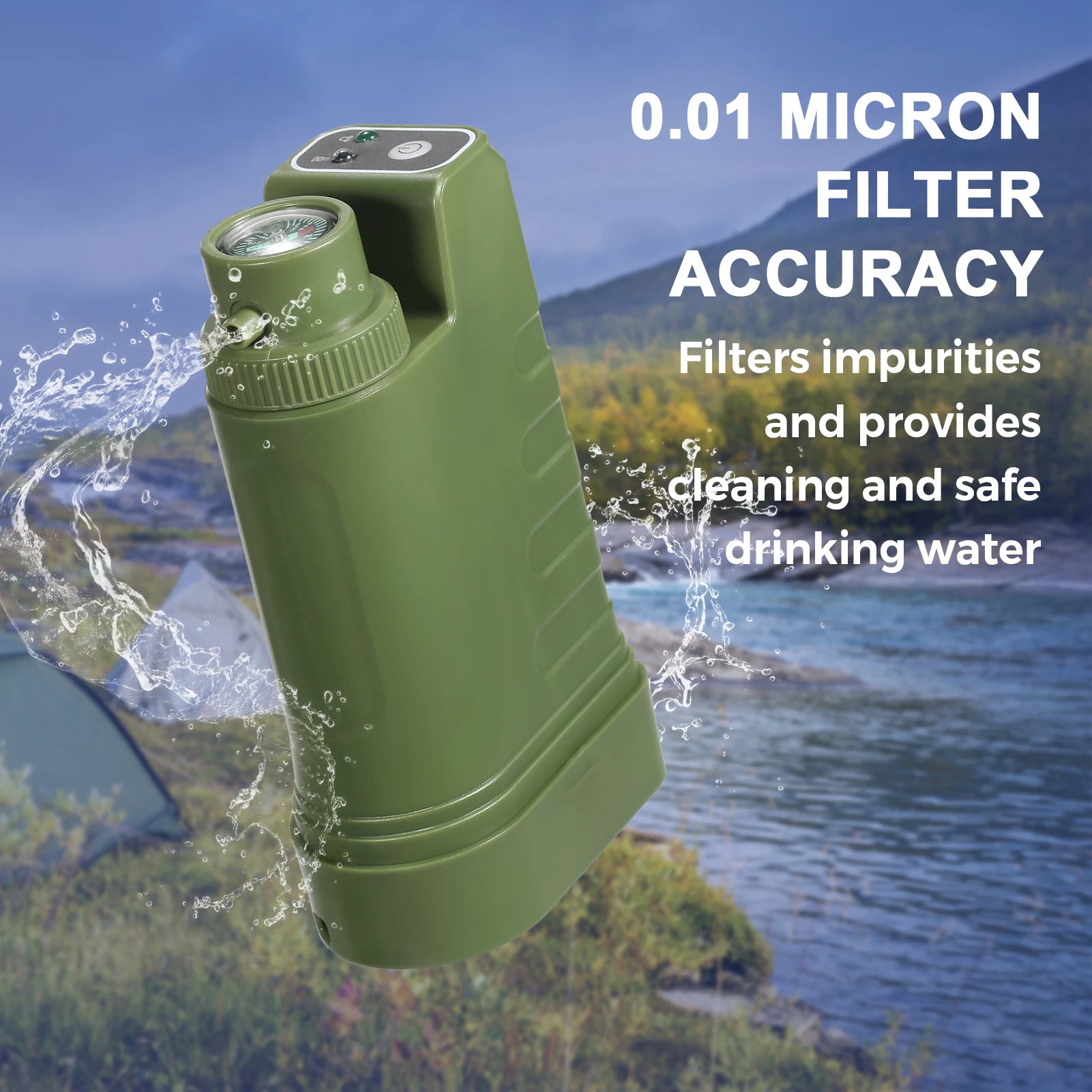 Electric Water Filtration System Survival Kit Portable USB Powered Water Filter with Night Light Compass Outdoor Camping Hiking