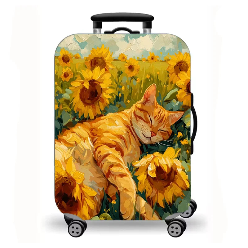 Luggage Cover, Cute Cat Print Stretch Suitcase Protector for Travel, 16 Styles Oil Painting Cat Design