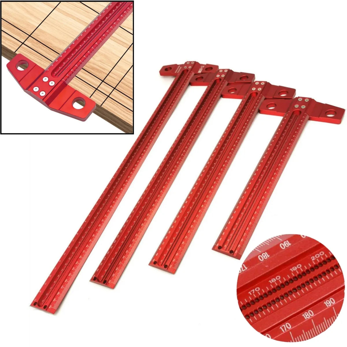 60-500MM Precision Marking T-Ruler Aluminum Alloy Woodworking Scribe Marking Gauge Deluxe Crossed-out Hole Scribing Ruler