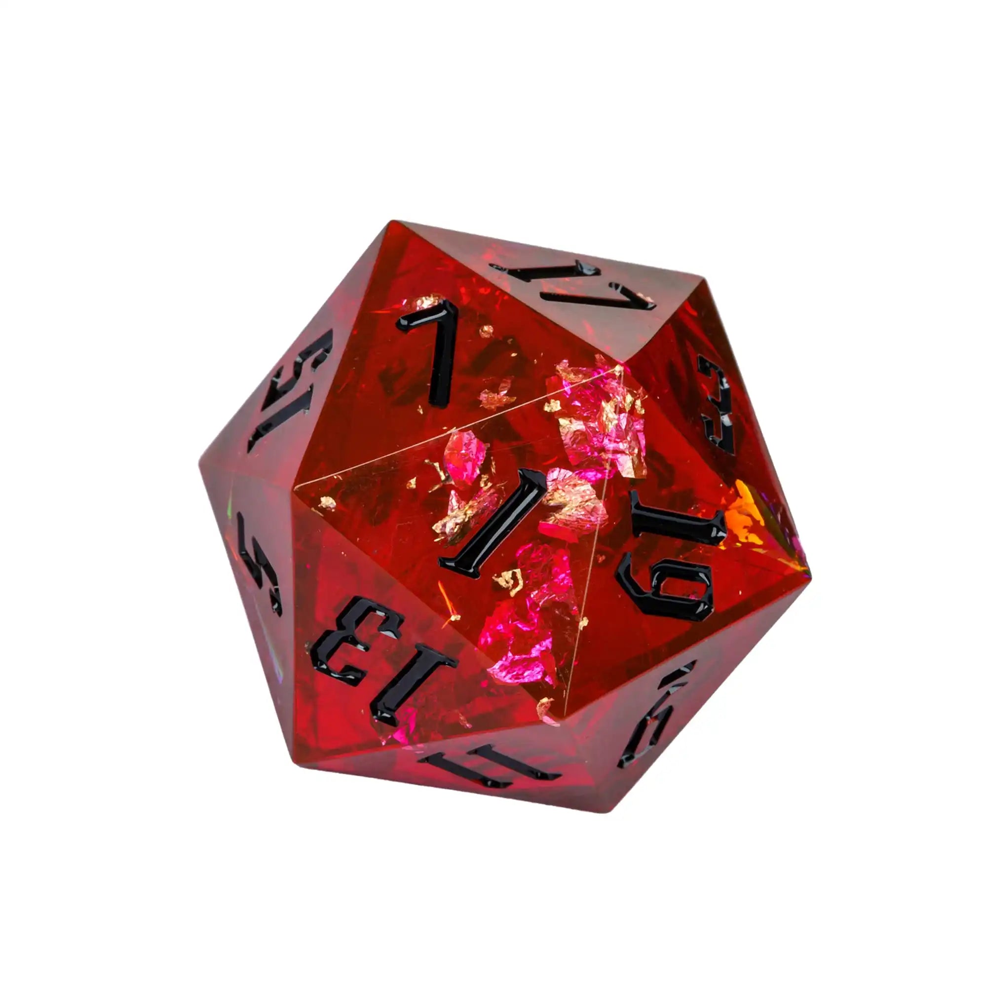 Cusdie 33mm Rainbow Film D20 Dice, 20 Sided Resin Sharp Edges Dice, Single D20 Polyhedral Dice, for Role Playing Board Game