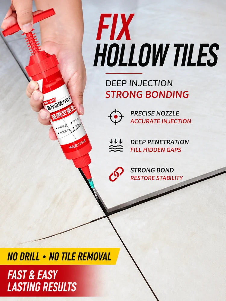 Tile Repair Injection Adhesive for Loose & Hollow Tiles, No Drill Tile Repair Glue, Fast Fix for Ceramic Floor Tiles