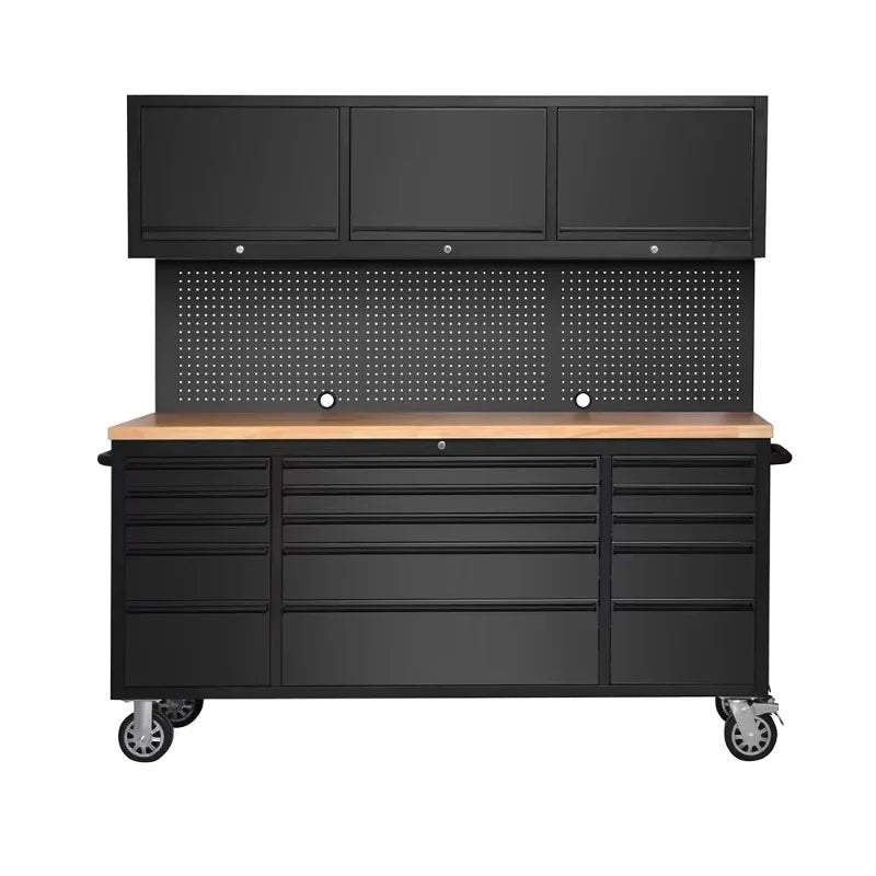72 Inch Garage 430 Stainless Steel Tool Cabinet Combination Tool Workbench Chest with Storage Drawer for Heavy Duty Workshop
