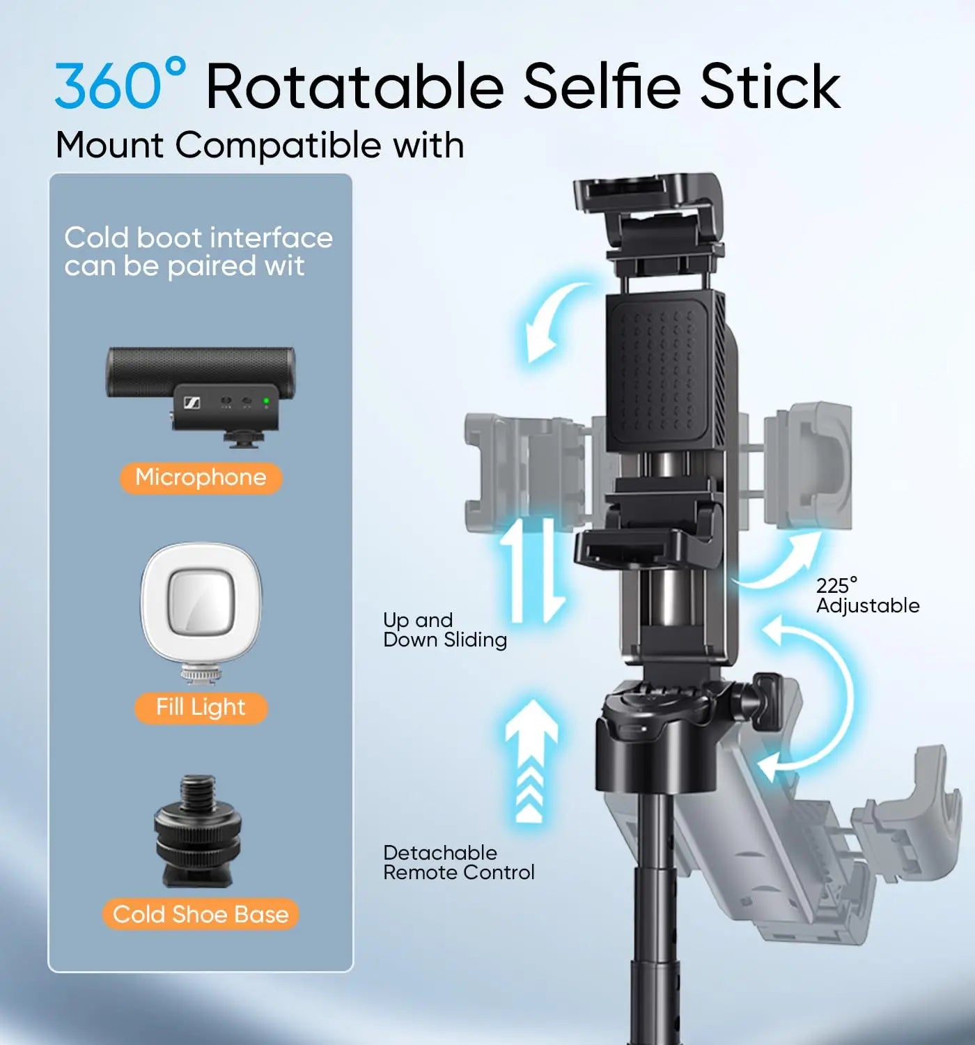 Mini Tripod，2025 New Selfie Stick Tripod with Remote One-Touch Push Button Switch, 360° Rotation with Bluetooth for IPhone