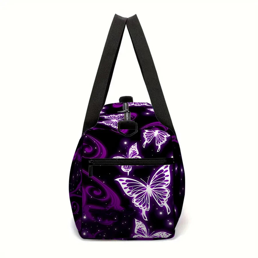 Women's Large Travel Bag Purple Butterfly Pattern Multi-Functional Duffle Tote Bag Handbags Waterproof Gym Bags For Boys/Girls