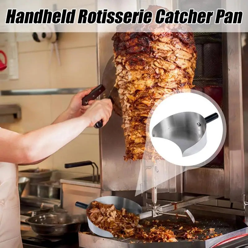 Handheld Meat Catcher BBQ Shovel Heat Resistant Grill Meat Plate Rotisserie Catcher Pan for Shawarma Machine Doner Kebab Grill