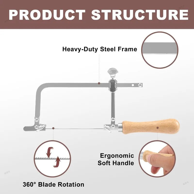 Coping Saw Steel Frame with 12Pcs Blades Jeweler's Saw Frame Kit Adjustable Wax Ring Precision Cutting Metal Saw for Jewelry