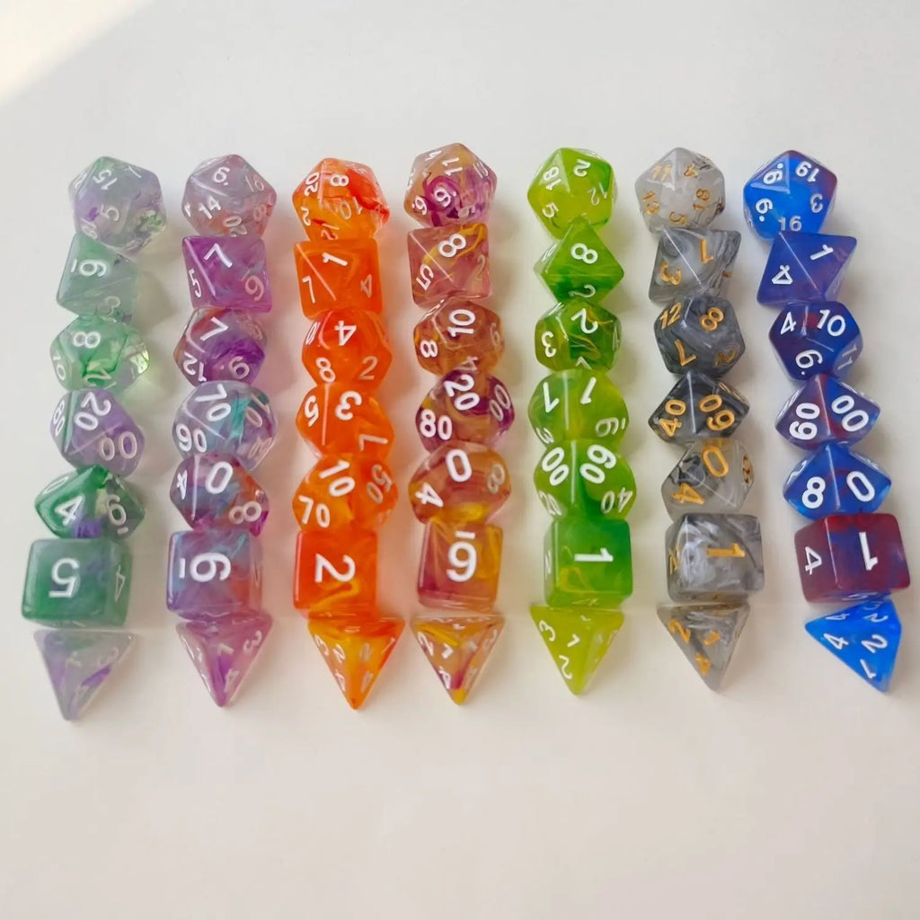 7 Pcs/set Gradient Color  Multi-sided Dice Digital Dice Set Game Accessories