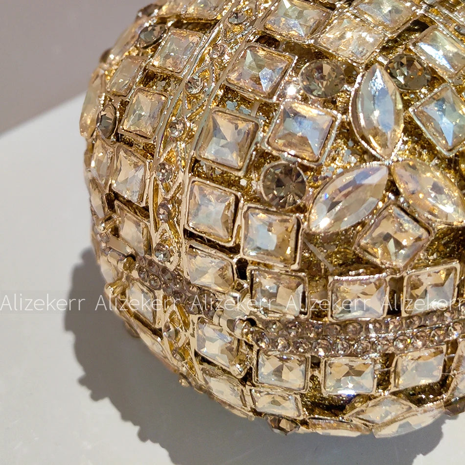 Alizekerr Ball Shaped Crystal Evening Bags Women New Boutique Bling Rhinestone Metallic Clutch Purses And Handbags Wedding Party