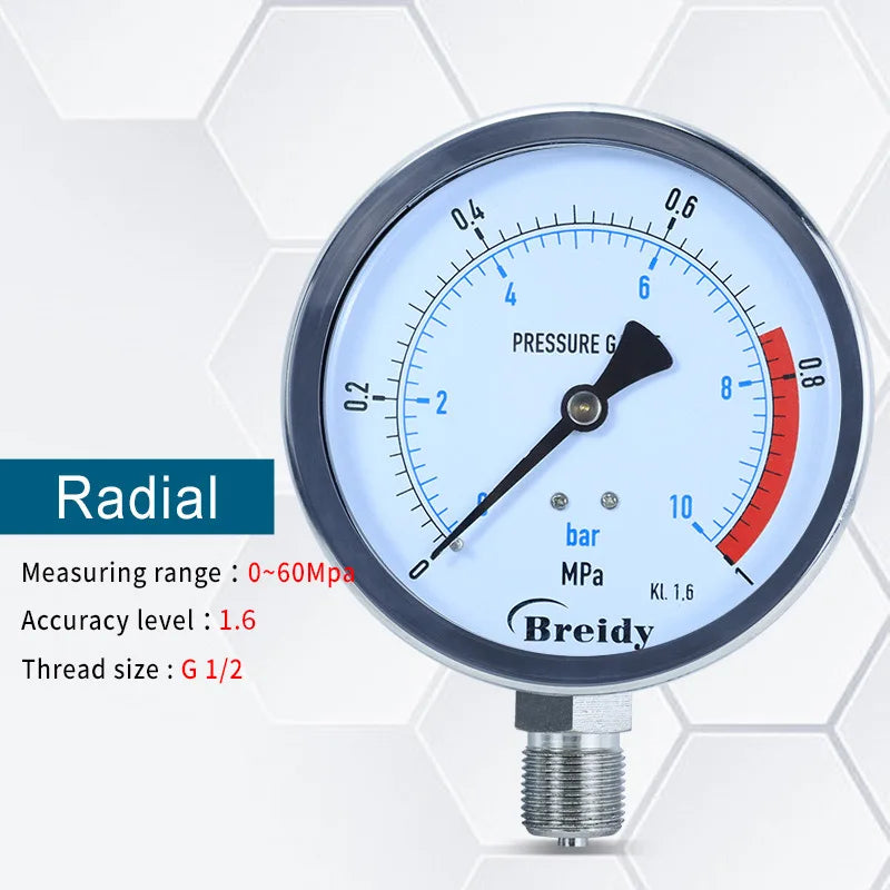 Xin Tester Dia 100mm Pressure Gauge 0-60MPa Glycerin Free Air Oil Hydraulic 0-60mpa Anti-vibration Manometer Thread G1/2 G1/4