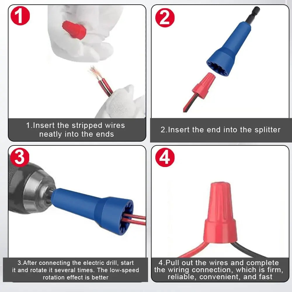 4Pcs Wire Twister Tool for Drill Wire Nut Twister Wire Stripper Tool Connector Driver with 1/4" Chuck Cable Quick Stripping Elec
