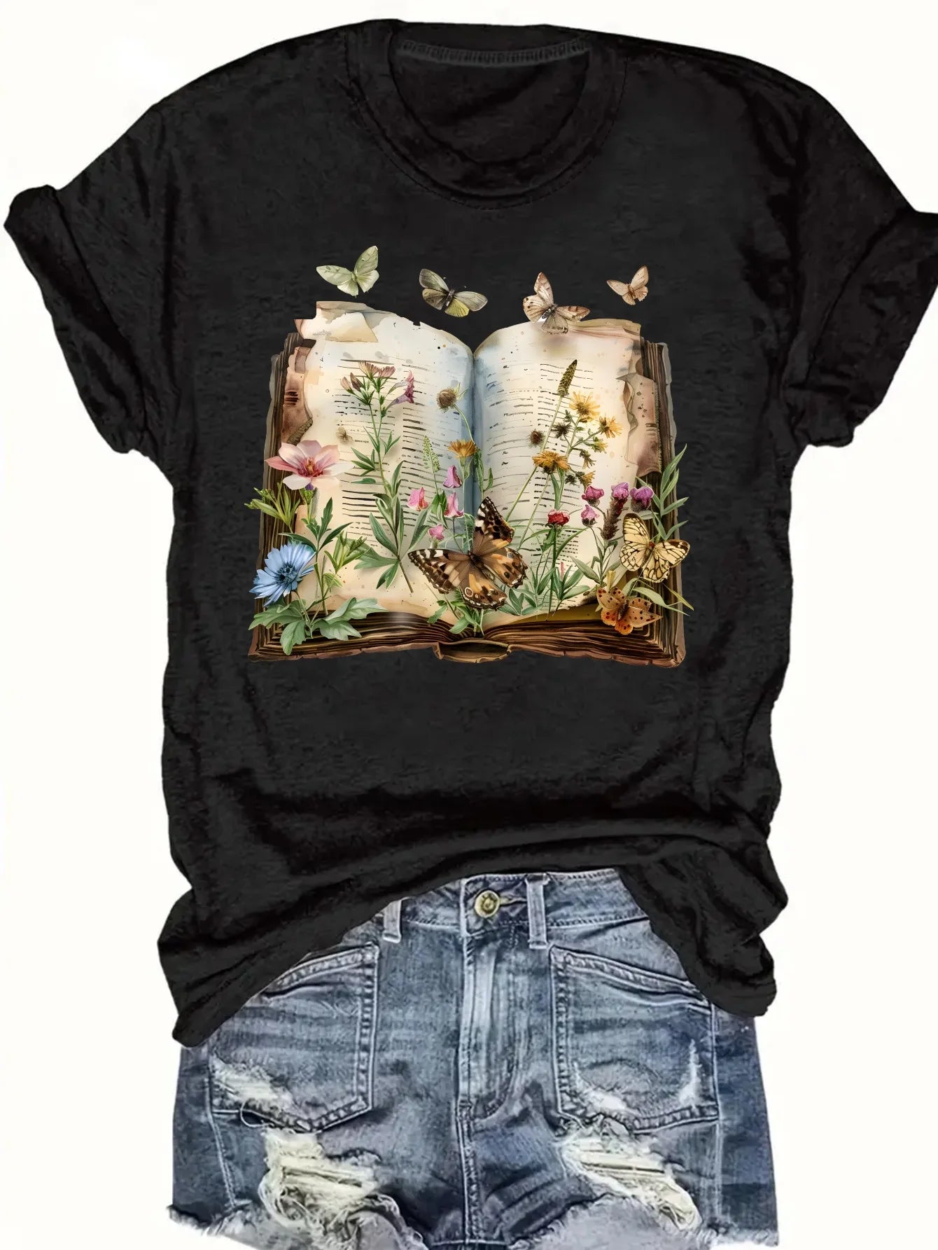 Women's plus size tank top Open Book With Flowers And Butterflies Suitable for sports and daily wear womens clothes sleeveless