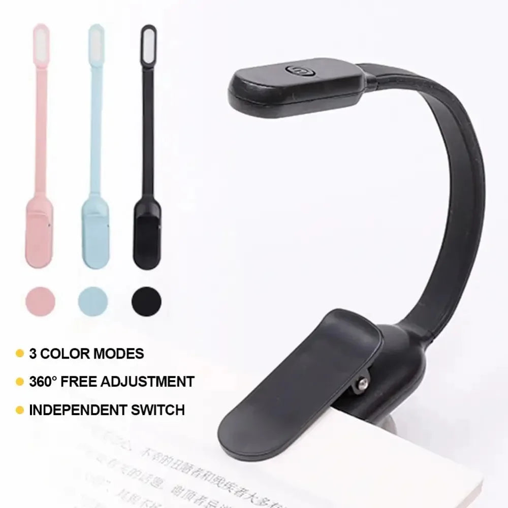 Mini LED Book Night Lamp - 3 Brightness Adjustable USB Rechargeable Clip-On Lamp for Travel, Bedroom, Dormitory, Reading