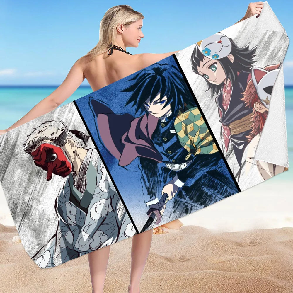 Creative Demon Slayers Cute Beach Ultra-fine Fiber Double-sided Velvet Beach Towels Versatile Bath Square Towel Beach Towel Gif