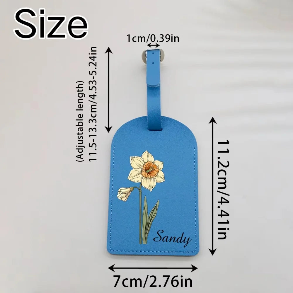 Custom Japanese Flower PU Leather Luggage Tag, Personalized Custom Name Travel ID Label Christmas Gifts for Family Members