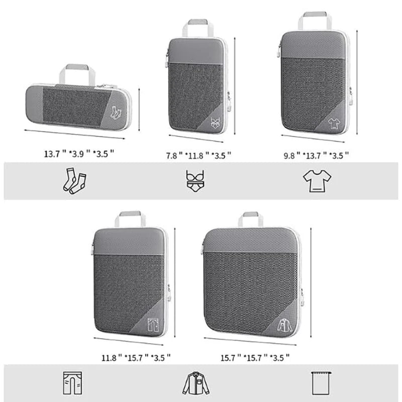 5 PCS Travel Clothing Storage Bag Compression Packing Cube Lightweight Luggage Organizers Sub Packaging Bag Travel Accessories