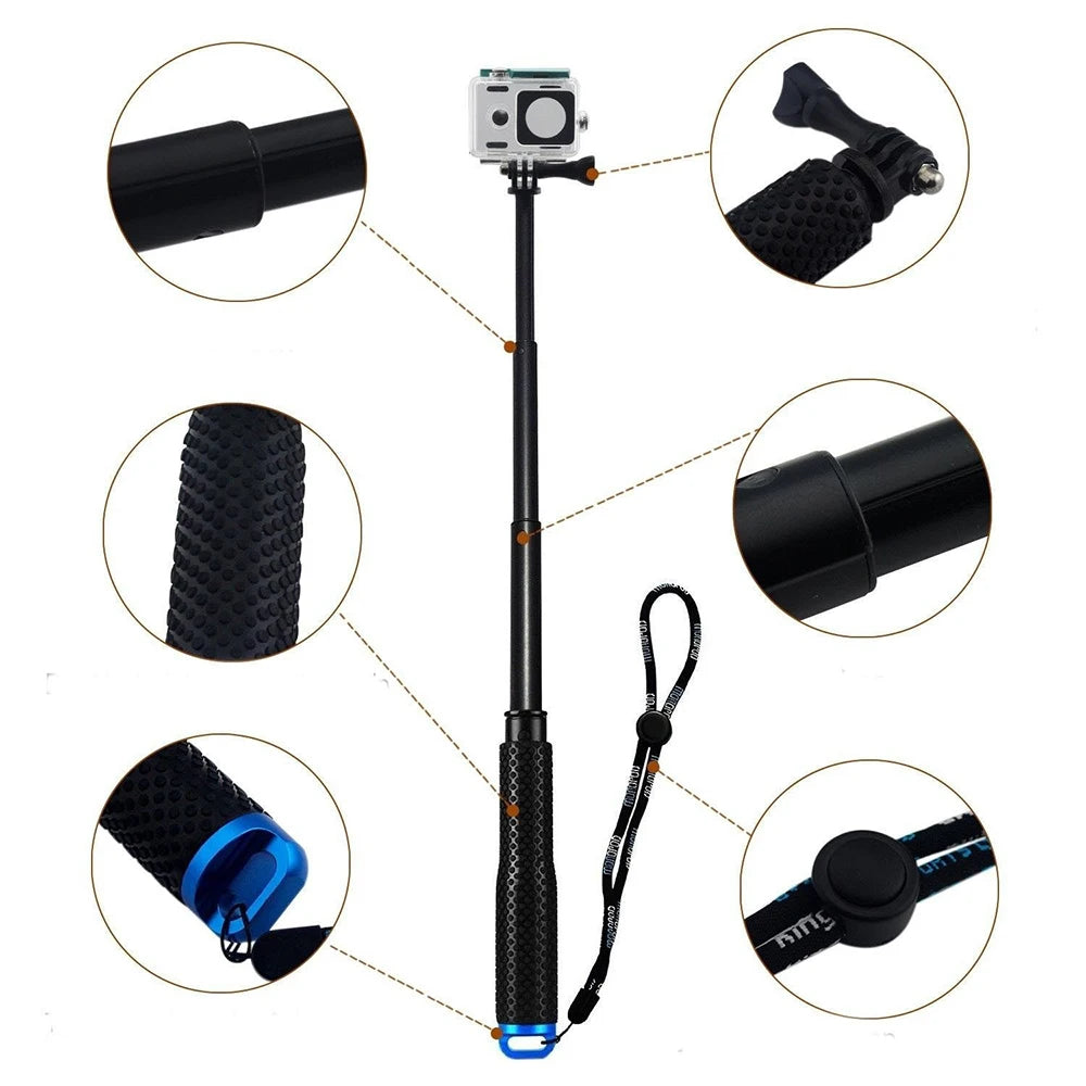Selfie Stick 19-inch/48cm Short Extension Pole Retractable Portable Grip Compatible with GoPro Hero DJI Osmo Action and more