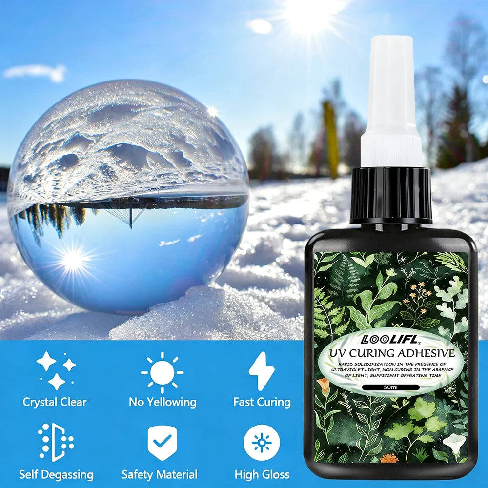 LOOLIFL UV Glue Kit 3 Bottles High Transparent Ultraviolet Cure Adhesive for Crafts Jewelry Glass Repair