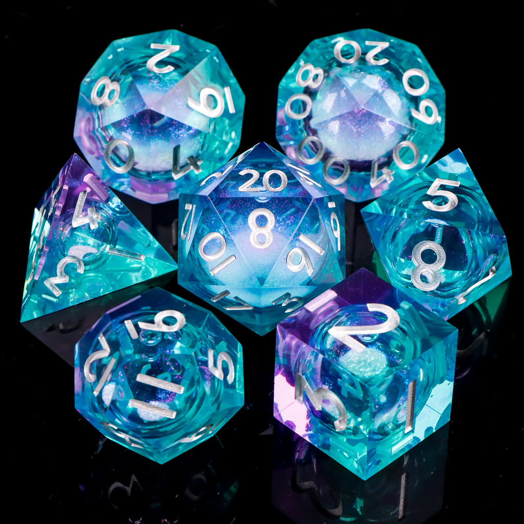 Liquid Core Dice Set 7Pcs DND Sharp Edge Dice Black Dice For Dungeons and Dragons Dice for D&D, Roleplaying Games
