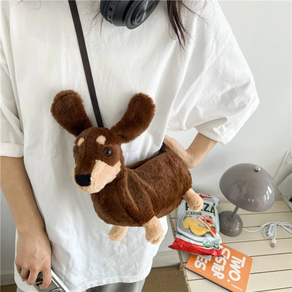 Cartoon Bag Plush Cute Puppy New Shoulder Bag  Cute Plush Crossbody Bag Women Children's Bag