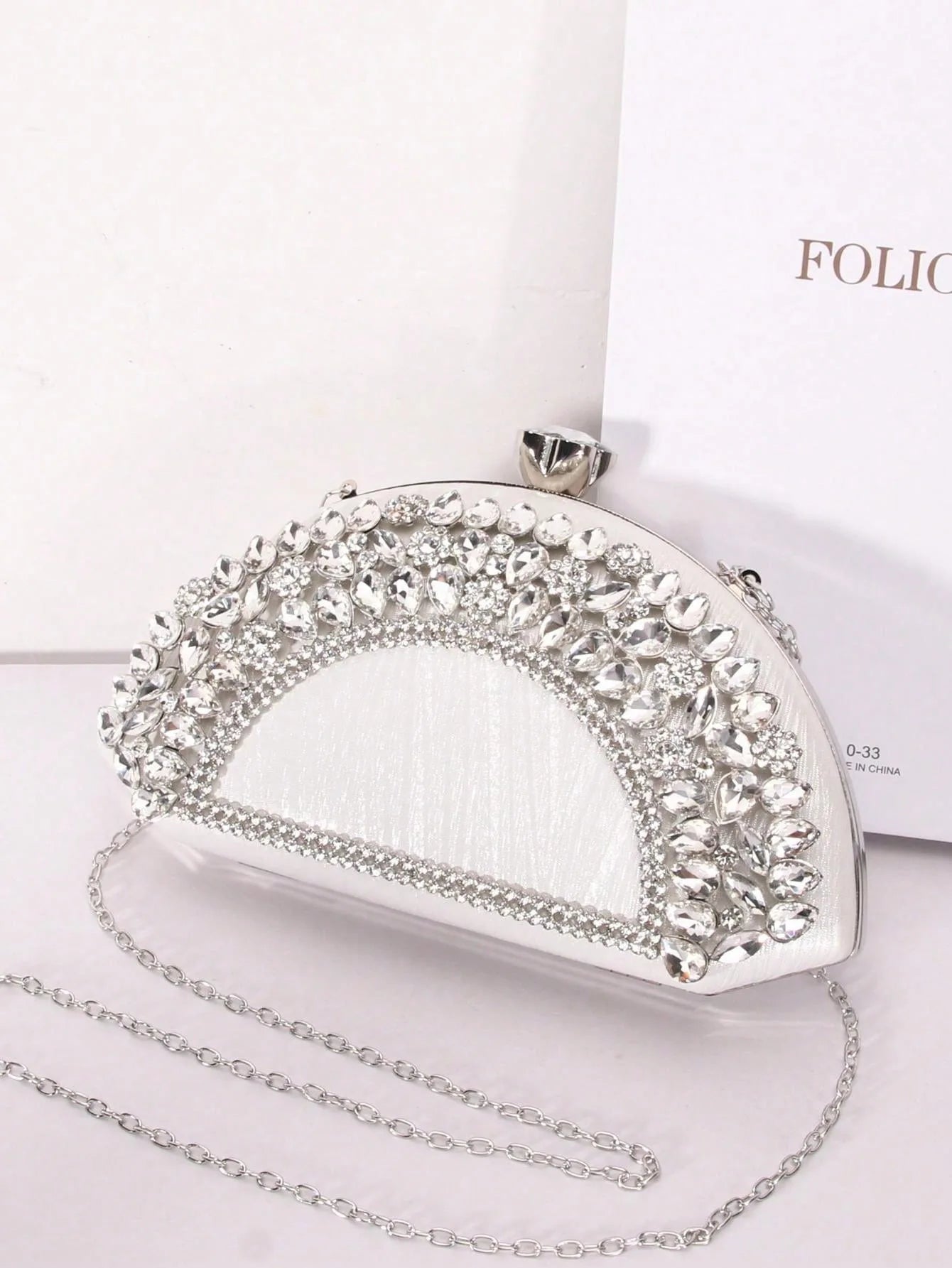 Luxury Collection Four Elegant Semi Circular Handbags in Black Pink Silver Sparkling with Golden Accents Colorful Gems