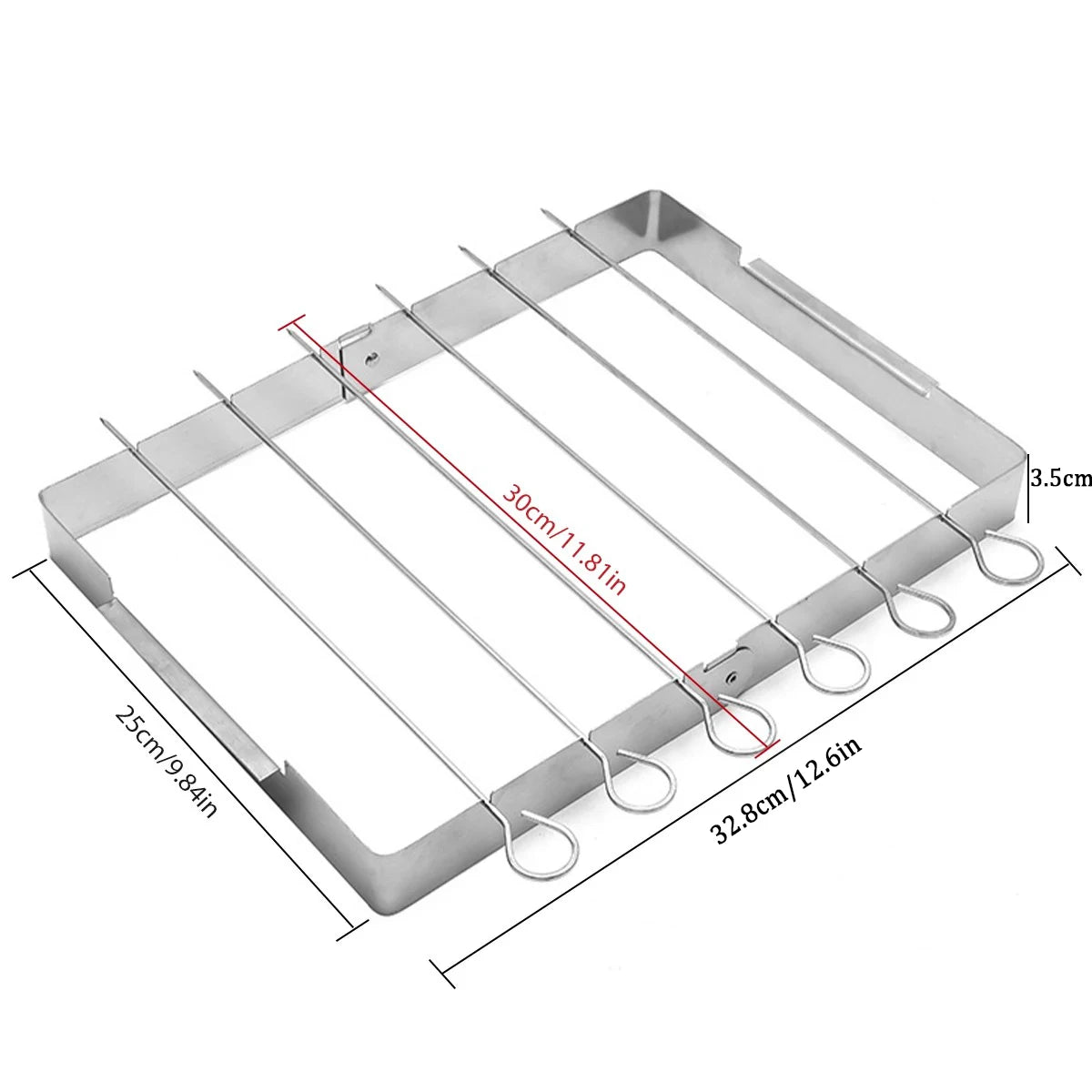 BBQ Skewer Rack Stainless Steel BBQ Metal Skewers Foldable Rotating Rotisserie Grill Rack with 6 Skewers for Outdoor Grills Tool