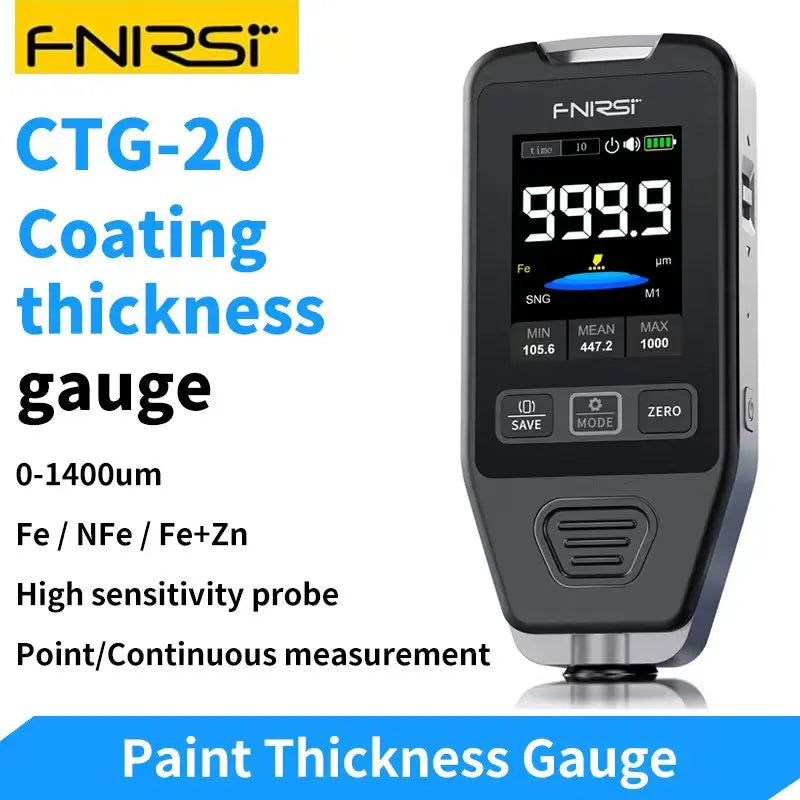 FNIRSI CTG-20 Car Paint Thickness Gauge Electroplate Metal & Putty Powder Coating Thickness Gauge for Car 0-1400um Fe nFe Fe+Zn