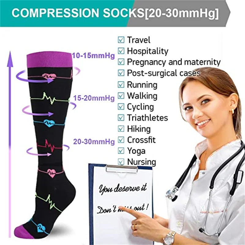 Unisex Compression Socks for Men and Women Medical Diabetes Varicose Veins Sports Socks for Running Cycling Travel Flight Yoga