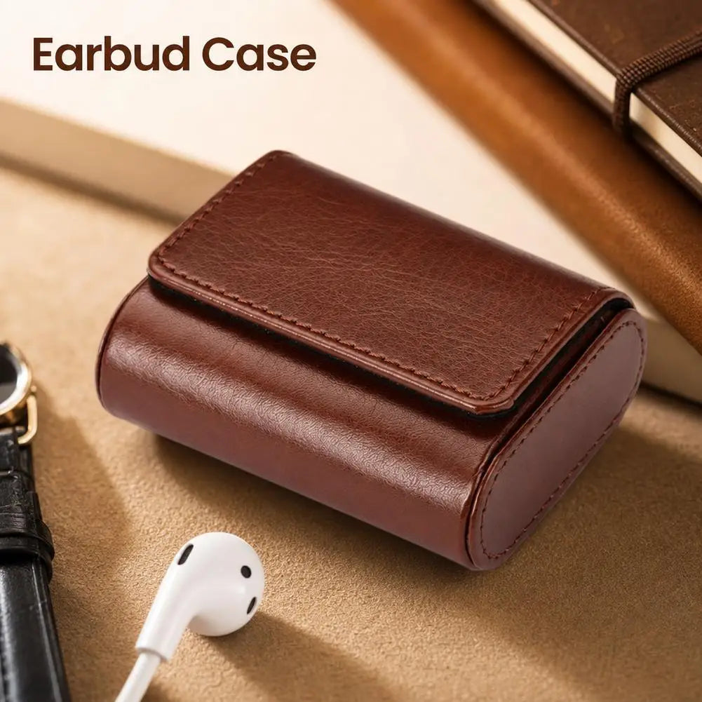 Premium PU Leather Wired Earphone Storage Bag Multi-Function Magnetic Closure Portable Small Pouch