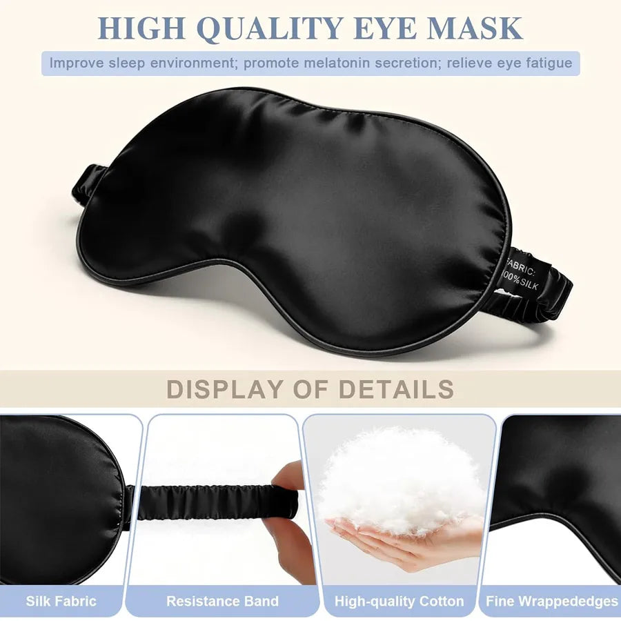 3/1Pcs Anti-Aging Silk Sleeping Mask Double Layer Filled Elastic Band, Soft Light Block Eye Shade with Free Earplugs for Rest