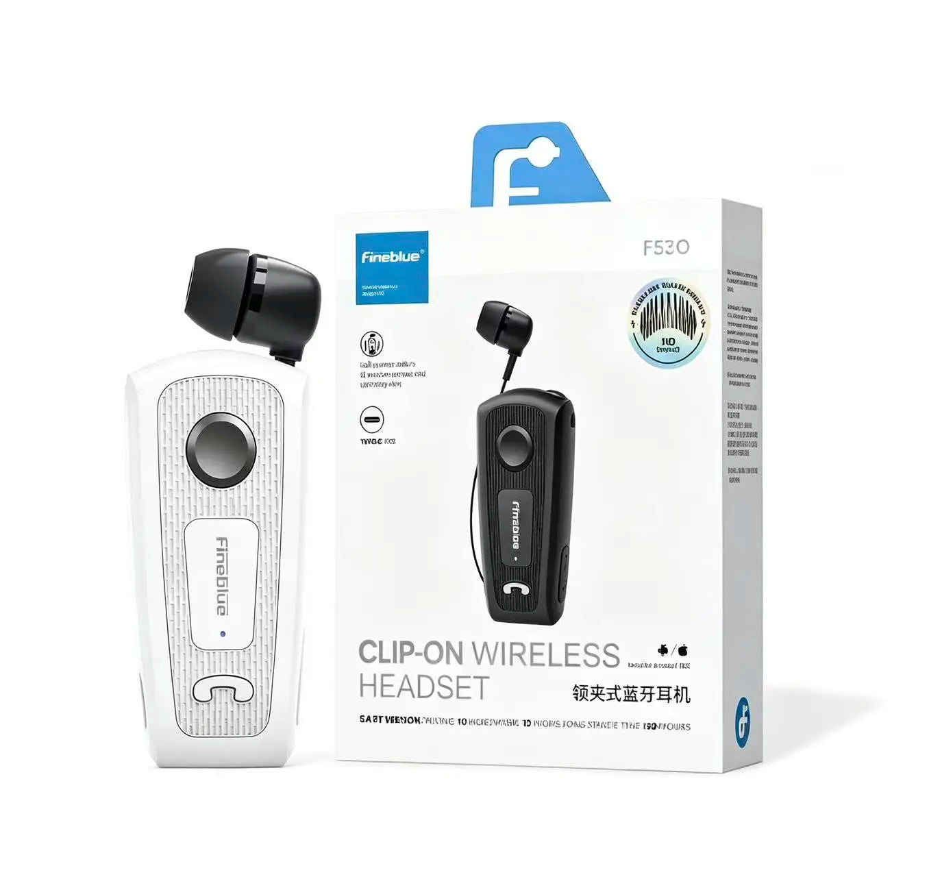 Fineblue F530 pk F920 retractable wireless headphones Bluetooth headphones white with cable clip hands-free earbuds