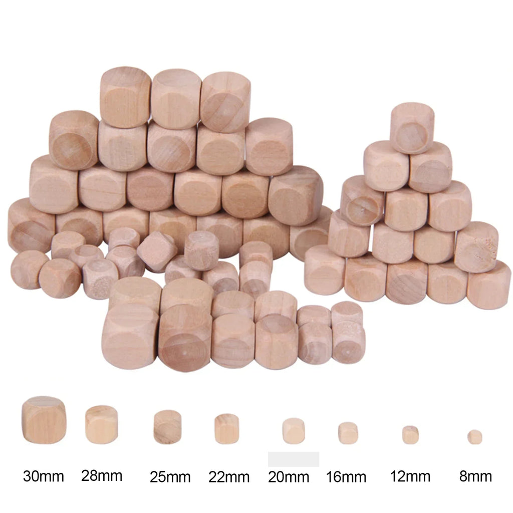 10pcs 8/12/16/20/22/25/28/30mm 6 Sided Blank Wood Dice For Party Family DIY Games Printing Engraving Toys Wood Cube Dices