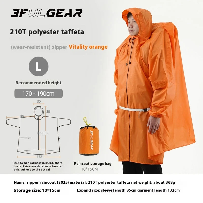 3F UL GEAR Hiking Raincoat Zipper 210T/15D Women/Men Waterproof Ultralight Outdoor Camping Travel Hooded Rain Coat Poncho Jacket