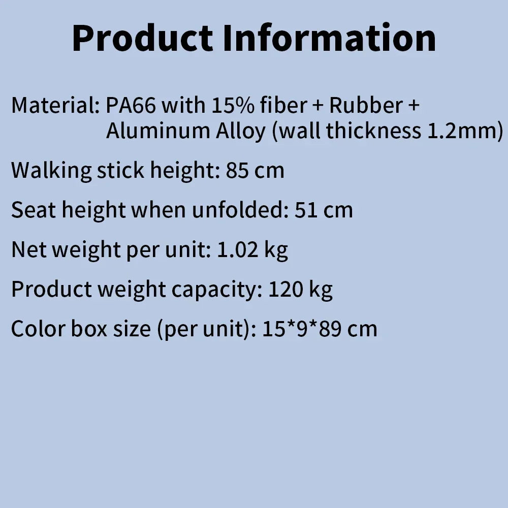 Foldable Walking Cane with Seat Portable Walking Stick 120kg Weight Capacity Suitable for Outdoor Hiking Camping