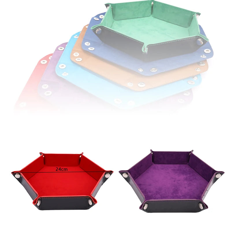 High Quality  Foldable Dice Tray Box PU Leather Folding Hexagon Coin Square Tray Dice Game