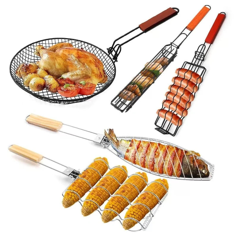 Portable Camping BBQ Grill Net and Barbecue Tongs  Outdoor Picnic Camping Cooking Tools