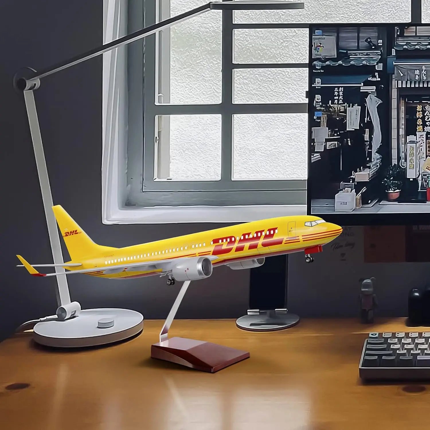 47cm Airplane Toy B747 DHL Airways Resin Diecast Aircraft Models 1/150 Scale With LED Light And Base Children Toy Hobby Souvenir