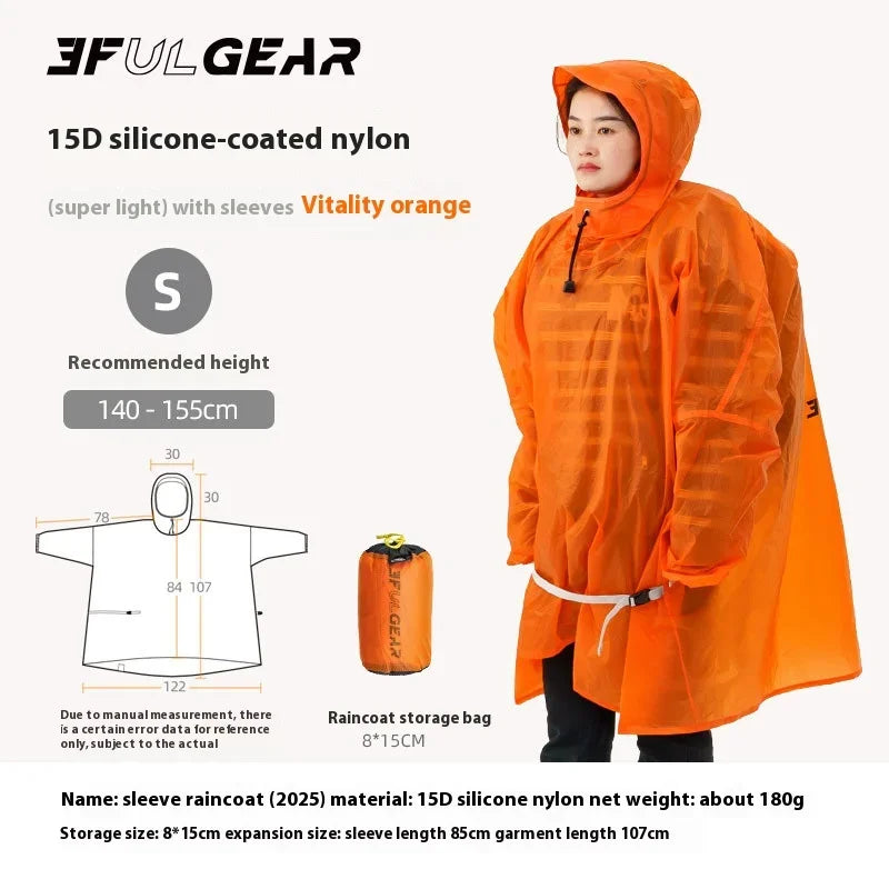 3F UL GEAR Sleeve Raincoat Outdoor Ultralight 15D/20D/220T Nylon Rain Jacket Waterproof Cycling Hiking Jackets Poncho Raincoat